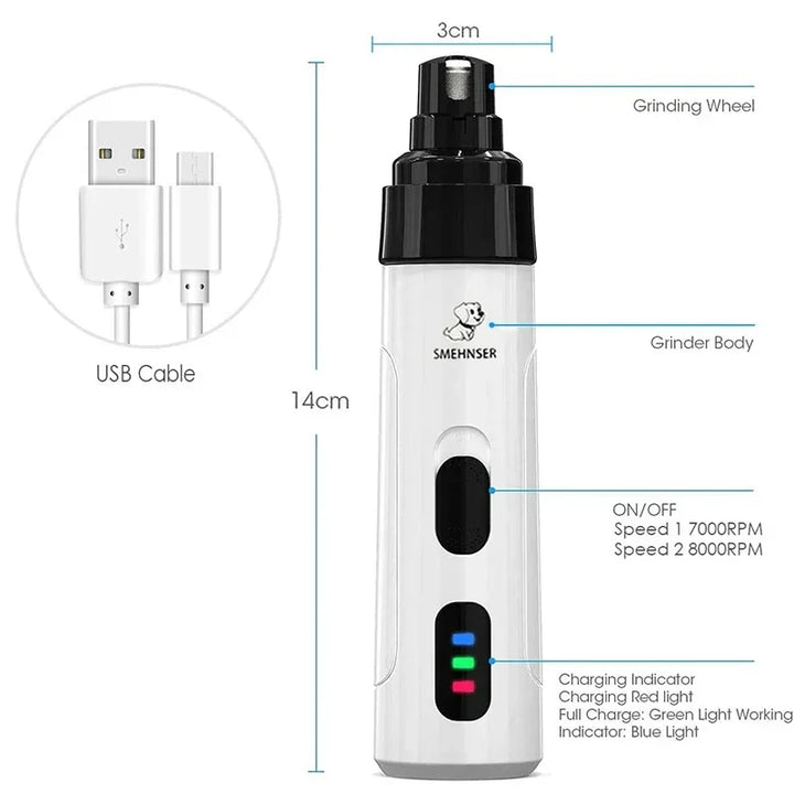 Dog Nail Grinders Painless USB Charging  Rechargeable Pet Nail Clipper