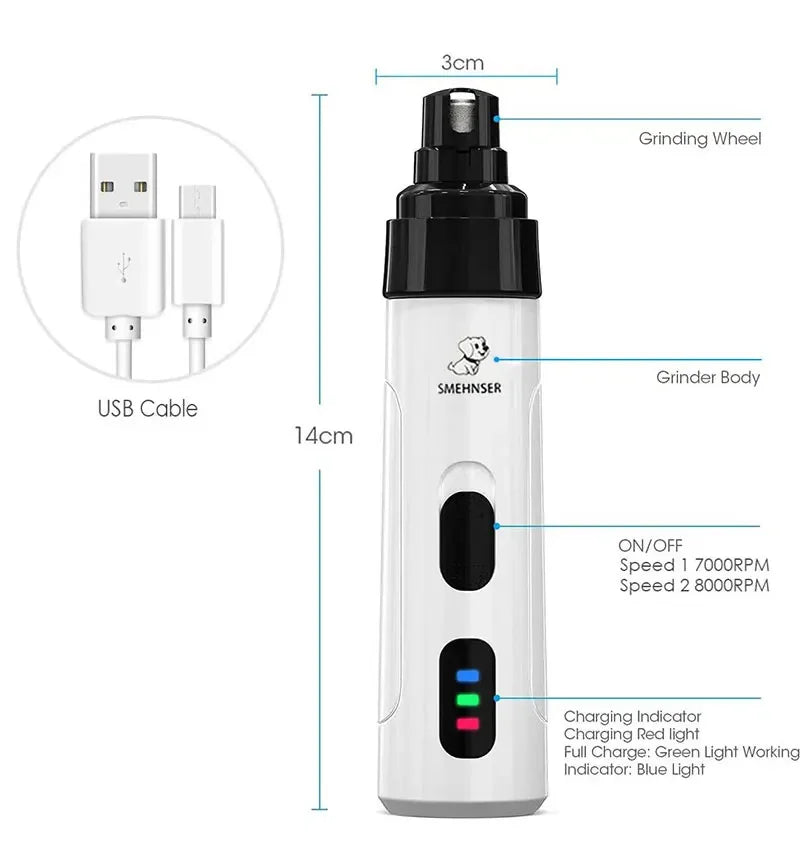 Dog Nail Grinders Painless USB Charging  Rechargeable Pet Nail Clipper