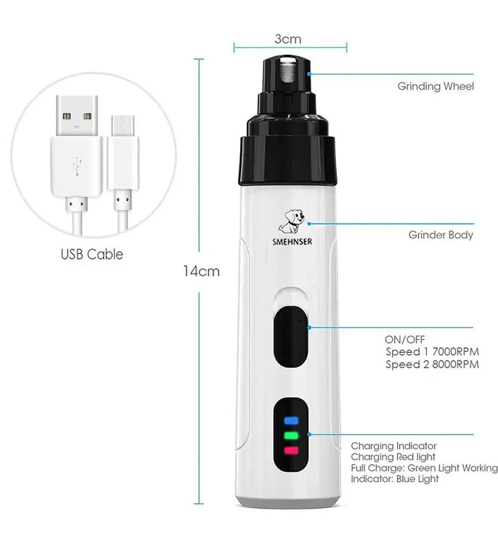 Dog Nail Grinders Painless USB Charging  Rechargeable Pet Nail Clipper