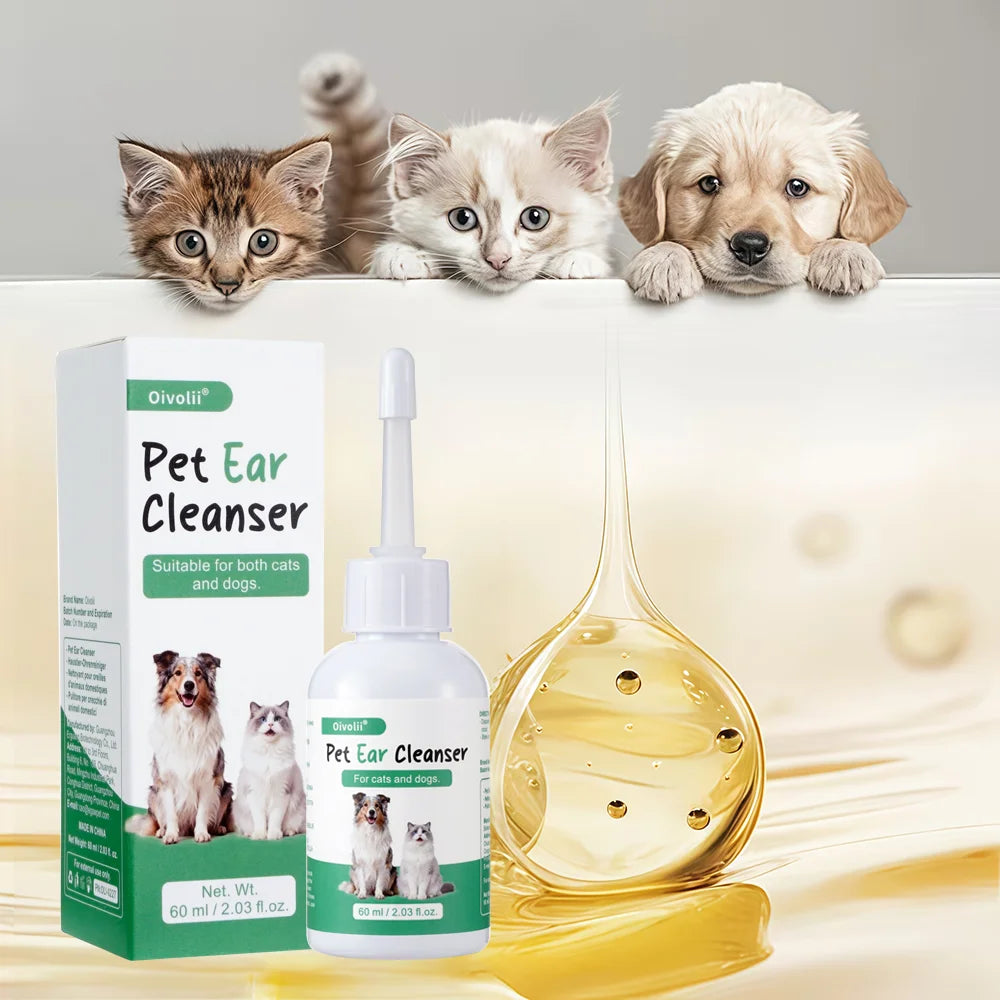 Ear Wash Cleaner Drops for Dogs Cats - Gentle Wax Remover, Ear Hygiene Care