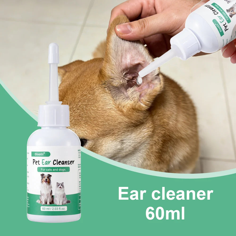 Ear Wash Cleaner Drops for Dogs Cats - Gentle Wax Remover, Ear Hygiene Care