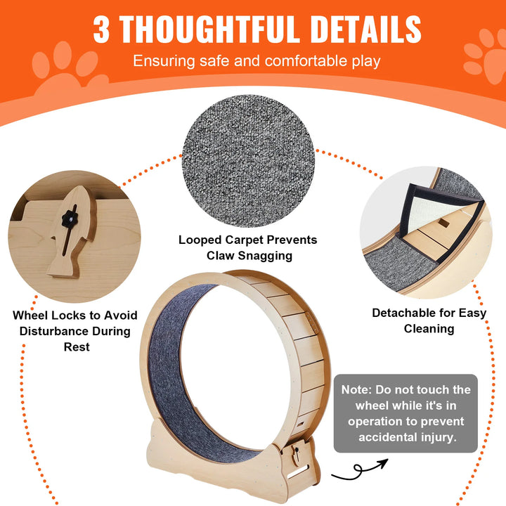 Indoor Cat Running Wheel with Detachable Carpet & Cat Teaser