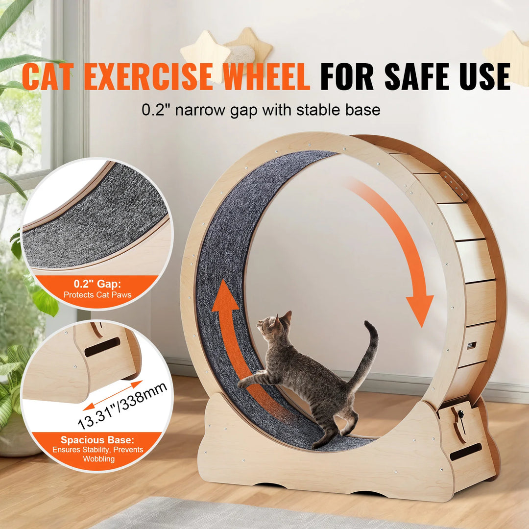 Indoor Cat Running Wheel with Detachable Carpet & Cat Teaser