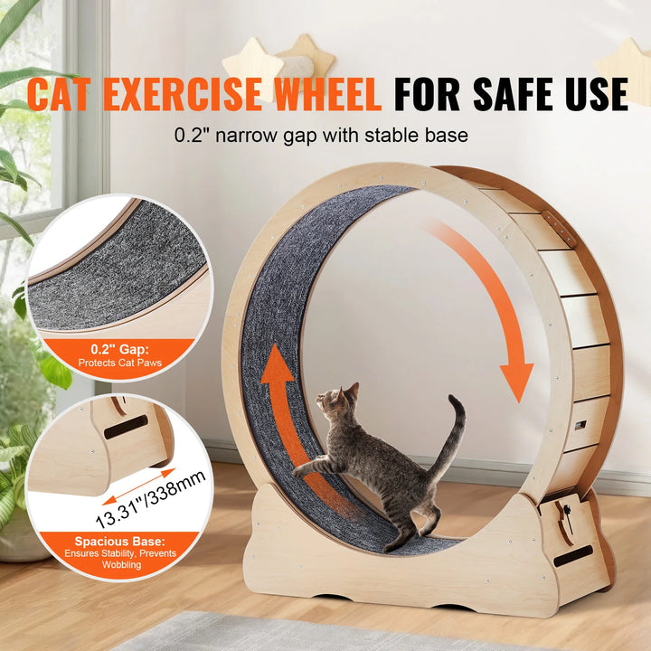 Indoor Cat Running Wheel with Detachable Carpet & Cat Teaser