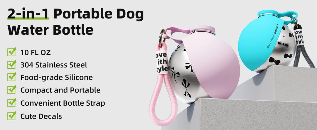 Dog Travel Water Bottle-Stainless Steel & Silicon - Leak-Proof & Compact
