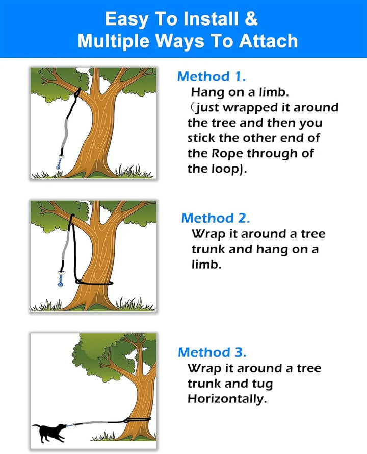 Outdoor Bungee Tug Toy, Dog Toy Hanging from Tree for Small to Large Dogs, Interactive Exercise Play Cord & Tether with Chew Rop