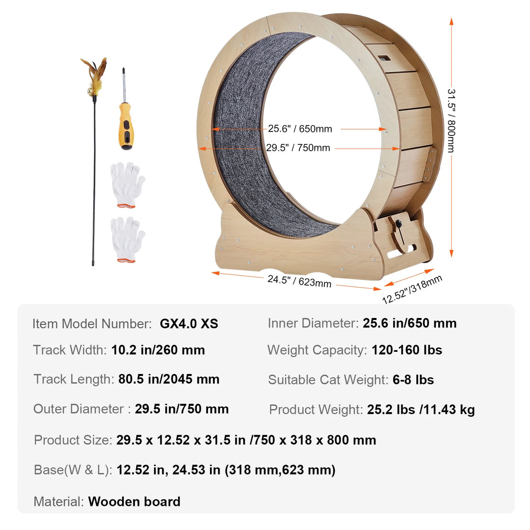 Indoor Cat Running Wheel with Detachable Carpet & Cat Teaser