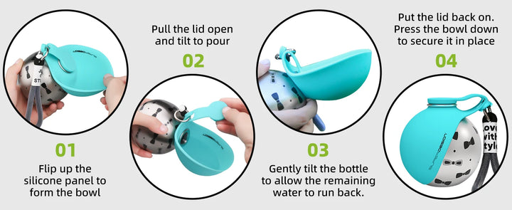Dog Travel Water Bottle-Stainless Steel & Silicon - Leak-Proof & Compact