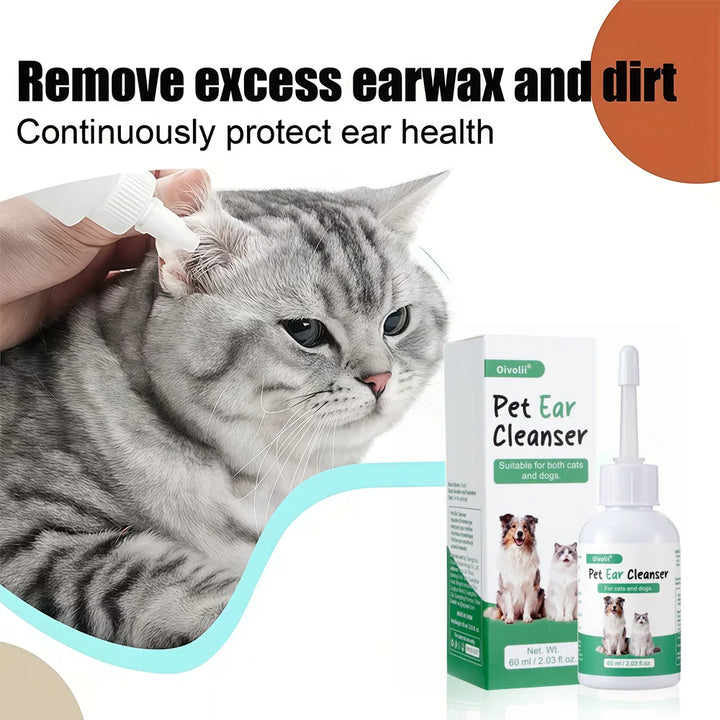 Ear Wash Cleaner Drops for Dogs Cats - Gentle Wax Remover, Ear Hygiene Care