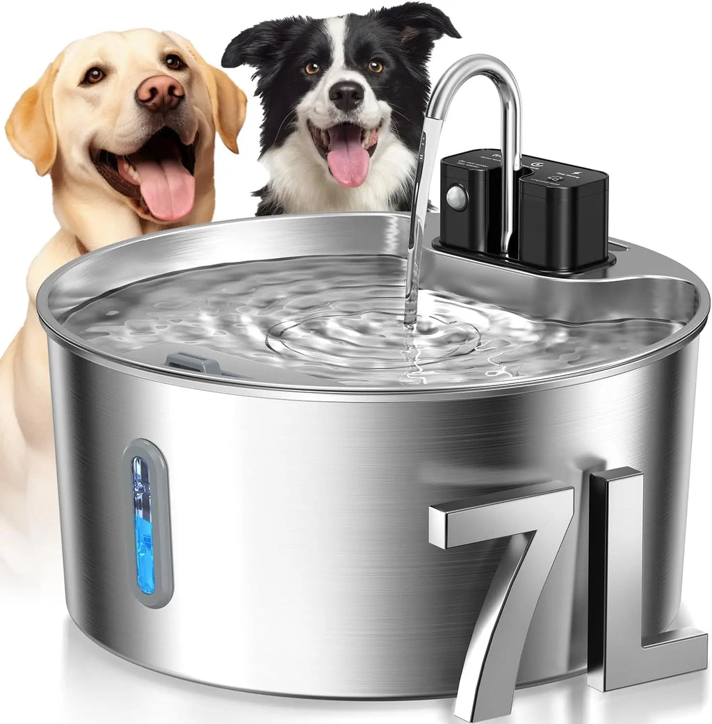 Cats Dog Water Drinking Fountain-7L Stainless Steel Wireless Recharging