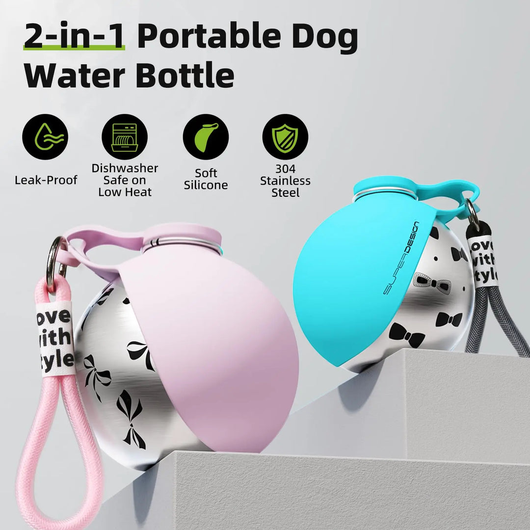 Dog Travel Water Bottle-Stainless Steel & Silicon - Leak-Proof & Compact