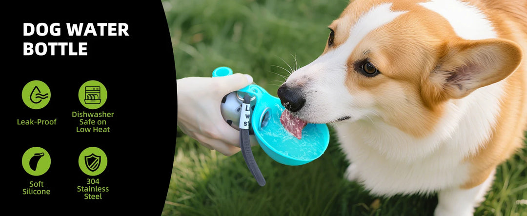 Dog Travel Water Bottle-Stainless Steel & Silicon - Leak-Proof & Compact