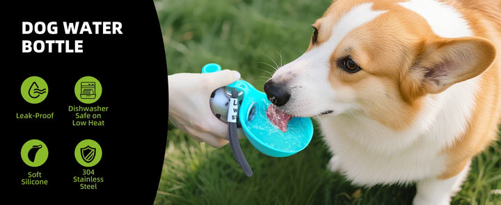 Dog Travel Water Bottle-Stainless Steel & Silicon - Leak-Proof & Compact