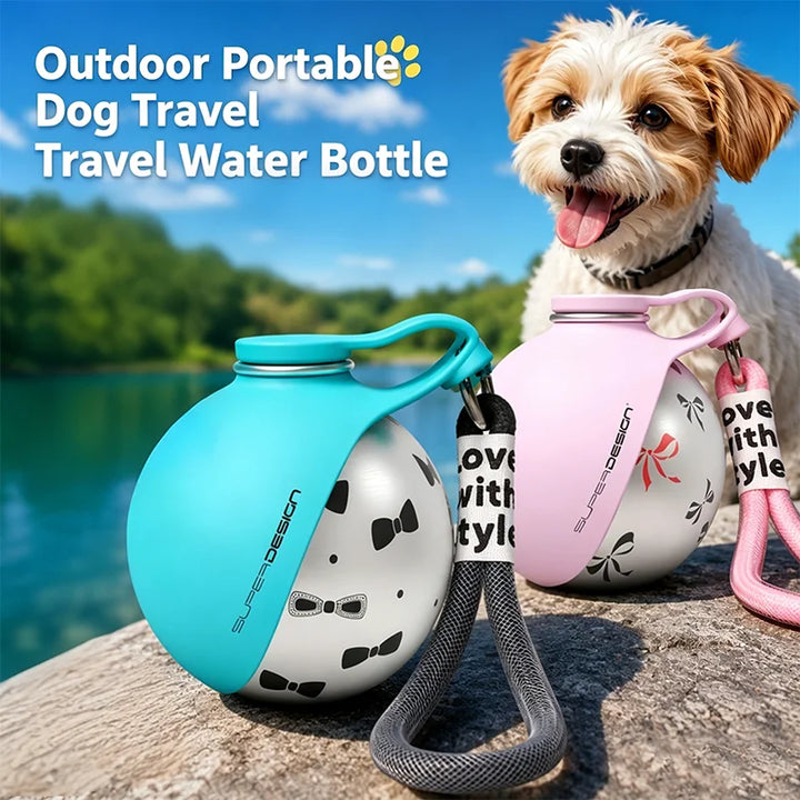 Dog Travel Water Bottle-Stainless Steel & Silicon - Leak-Proof & Compact