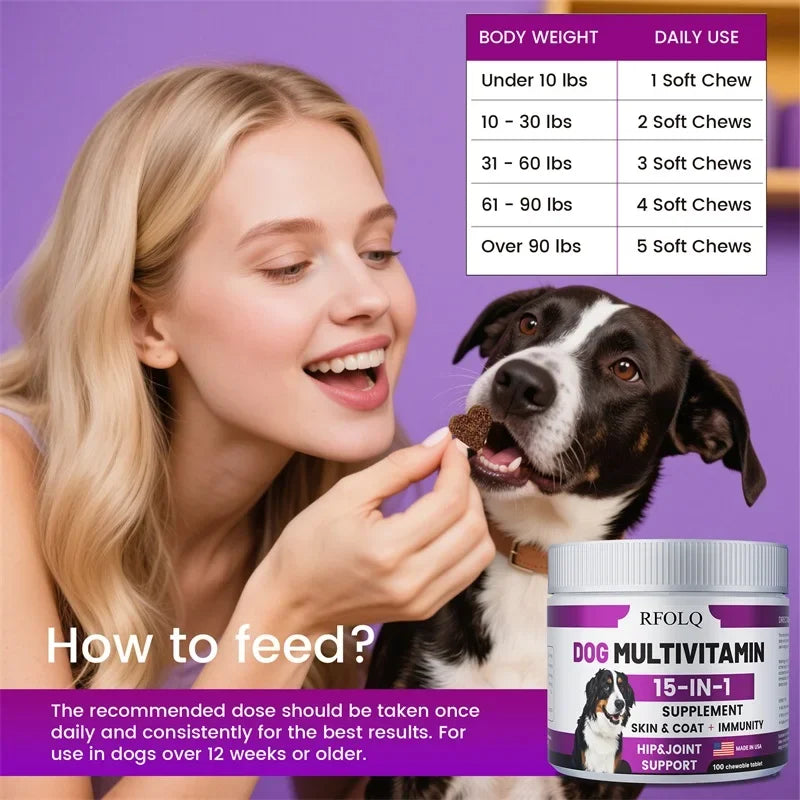 Dog Multivitamin - For Healthy Skin and Coat, Supports Joint Health