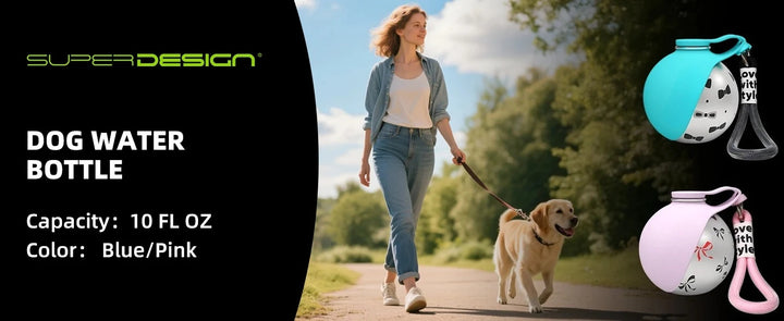 Dog Travel Water Bottle-Stainless Steel & Silicon - Leak-Proof & Compact
