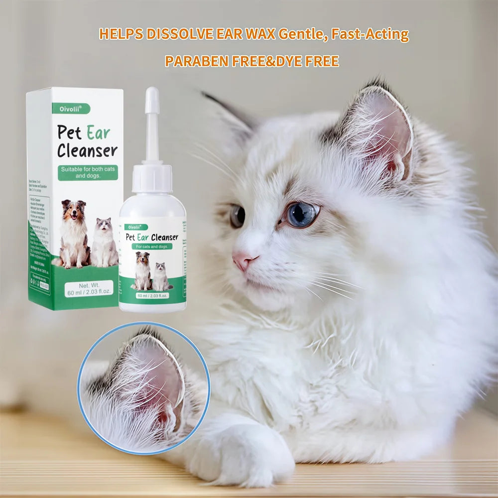 Ear Wash Cleaner Drops for Dogs Cats - Gentle Wax Remover, Ear Hygiene Care