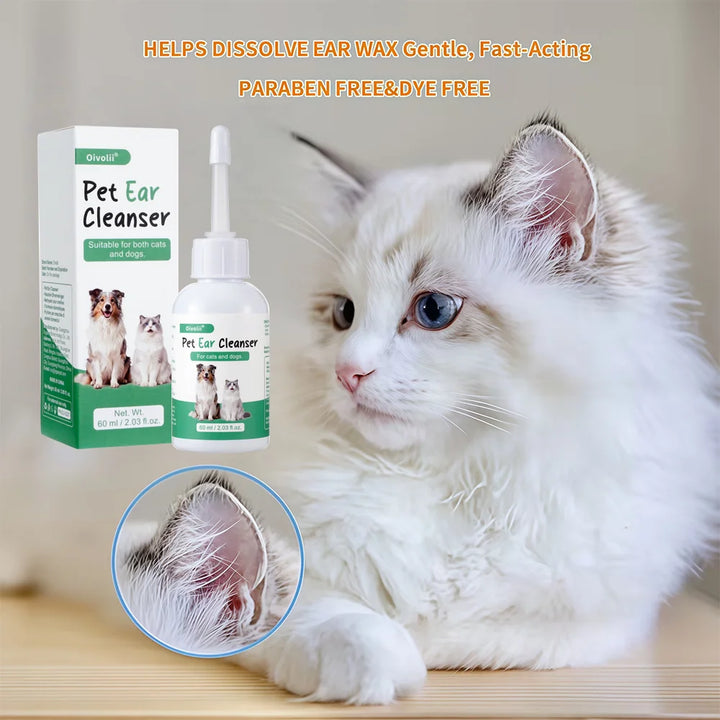 Ear Wash Cleaner Drops for Dogs Cats - Gentle Wax Remover, Ear Hygiene Care