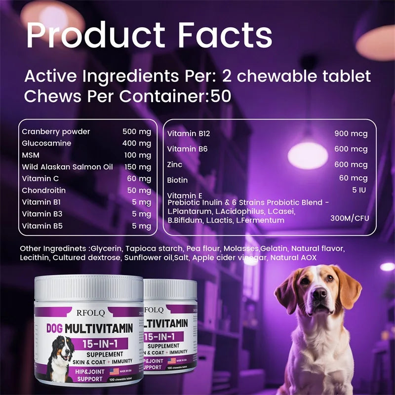 Dog Multivitamin - For Healthy Skin and Coat, Supports Joint Health