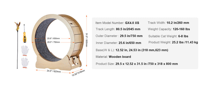 Indoor Cat Running Wheel with Detachable Carpet & Cat Teaser