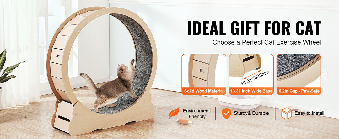 Indoor Cat Running Wheel with Detachable Carpet & Cat Teaser