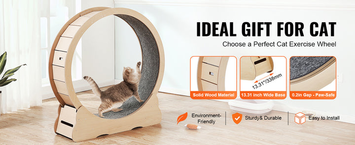 Indoor Cat Running Wheel with Detachable Carpet & Cat Teaser