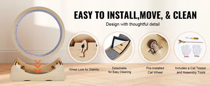 Indoor Cat Running Wheel with Detachable Carpet & Cat Teaser