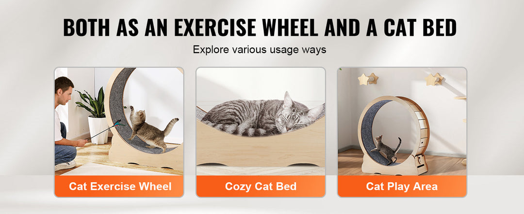 Indoor Cat Running Wheel with Detachable Carpet & Cat Teaser