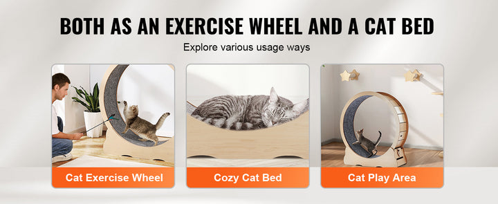 Indoor Cat Running Wheel with Detachable Carpet & Cat Teaser